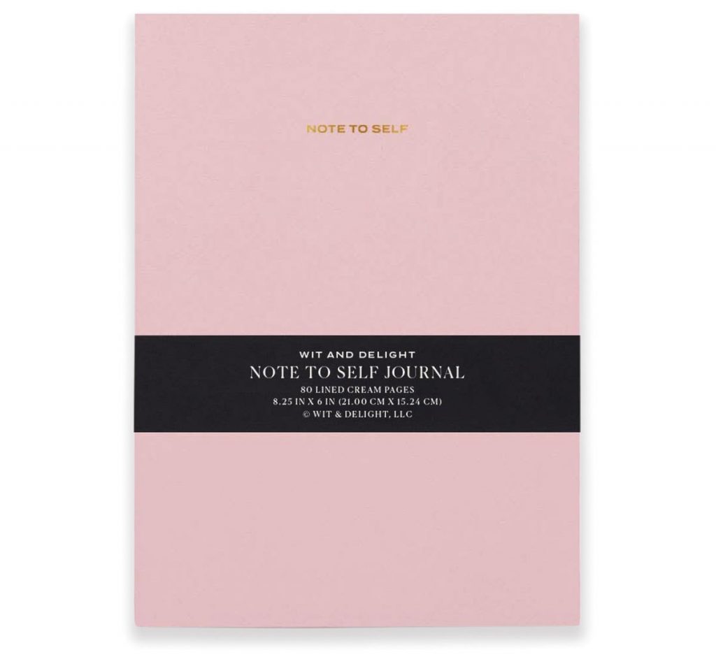 Wit and Delight pink “Note to Self” journal, perfect for musings, sketches, and to-do lists related to your travels, 8 $14, Lucette Collection