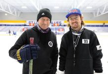 On the Ice with Palm Beach North Athletic Foundation Four-time Stanley Cup winner Wayne Gretzky and his son Ty. Photo courtesy of Palm Beach North Athletic Foundation