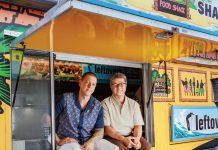 Little Moir’s Goes Big Shimkus and Moir in one of two Little Moir’s food trucks that travel to local events to serve fresh food made to order. Photo by Jennifer Sampson