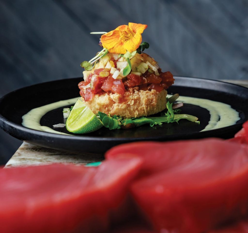 The tuna poke stack. Photo by Jennifer Sampson